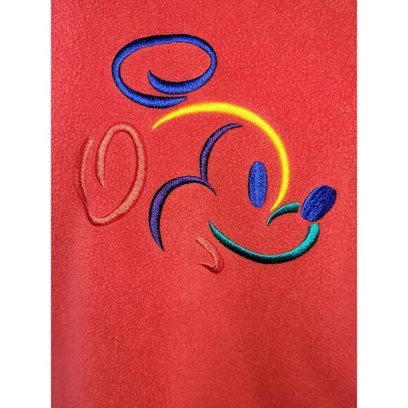 Walt Disney World Womens Medium Red Mickey Mouse Face Fleece Long Sleeve Sweater - Picture 3 of 8